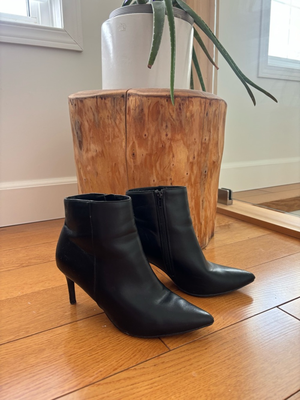 Joe Fresh Black Pointed Toe Ankle Booties with Side Zip